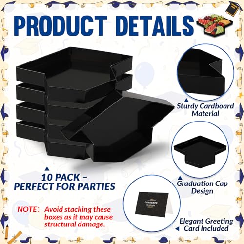 Image of Gueevin 10 Pcs 2026 Graduation Cap Serving Tray Grad Charcuterie Fillable Cardboard Food Tray with 10 Cards Candy Box Container Graduation Decorations for 2026 College Grad Party Supplies