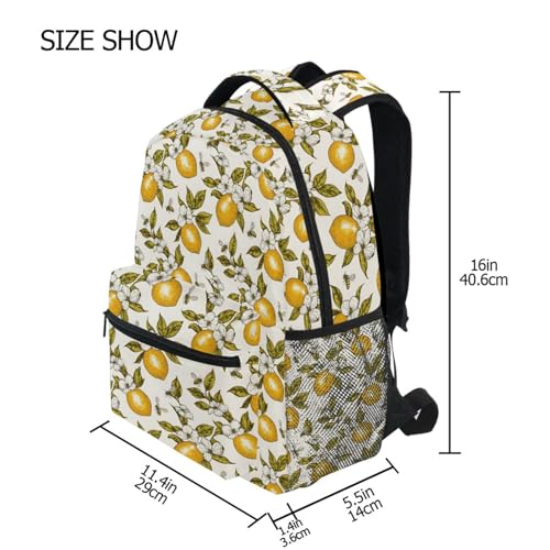 Flower Lemon Leaves Floral Backpack for School Boys Girls Adults Kids Bookbag Laptop Bag 15L4