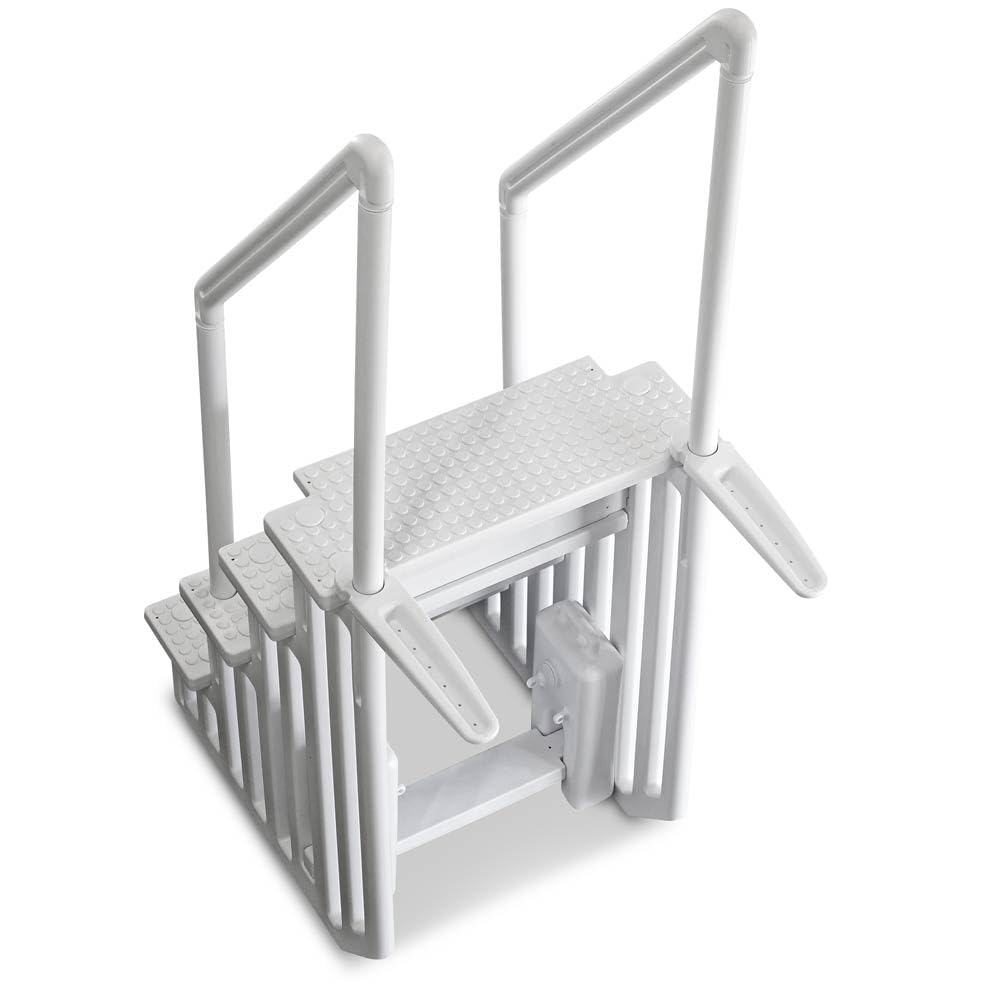Schwimmbadleiter Easy Entry Synthetic 4-stufig - Kunststofftreppe mit 2 Gewichten - Variable Beckentiefe 122 bis 137 cm - Für eingelassene Pools - Bis 110 kg