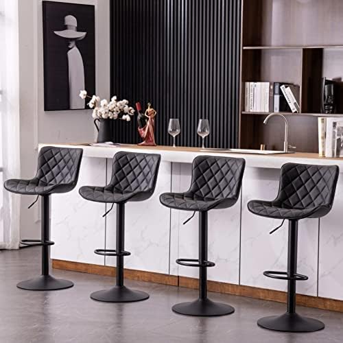 Kidol & Shellder Bar Stools Set of 2 Black High Back Barstools Counter Stools Adjustable Swivel Bar Chairs,3-Minute Quick Assembly,1-Year Warranty