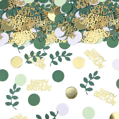 Nayyana 100 Stück Happy Birthday Konfetti Gold Grün, Streudeko, Tischdeko, Confetti für Geburtstagsdeko, Luftschlangen
