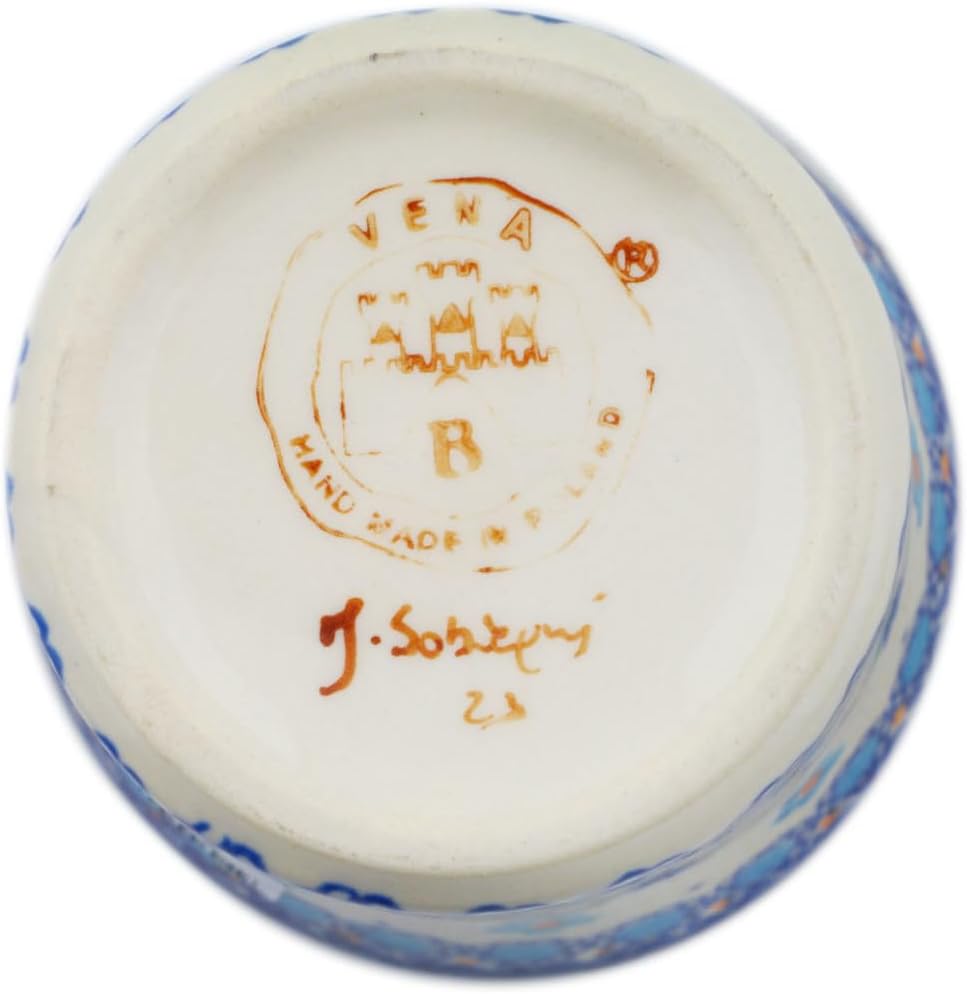 Authentic Polish Pottery Candle in Blue Tulip Fever Design Handmade in Bolesławiec Poland + Certificate of Authenticity
