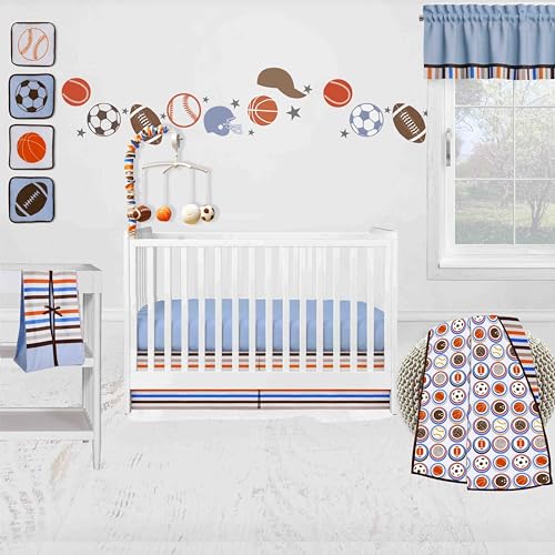 Bacati - Mod Sports Blue Orange Chocolate 11 Piece Crib Bedding Set with 2 Crib Fitted Sheets