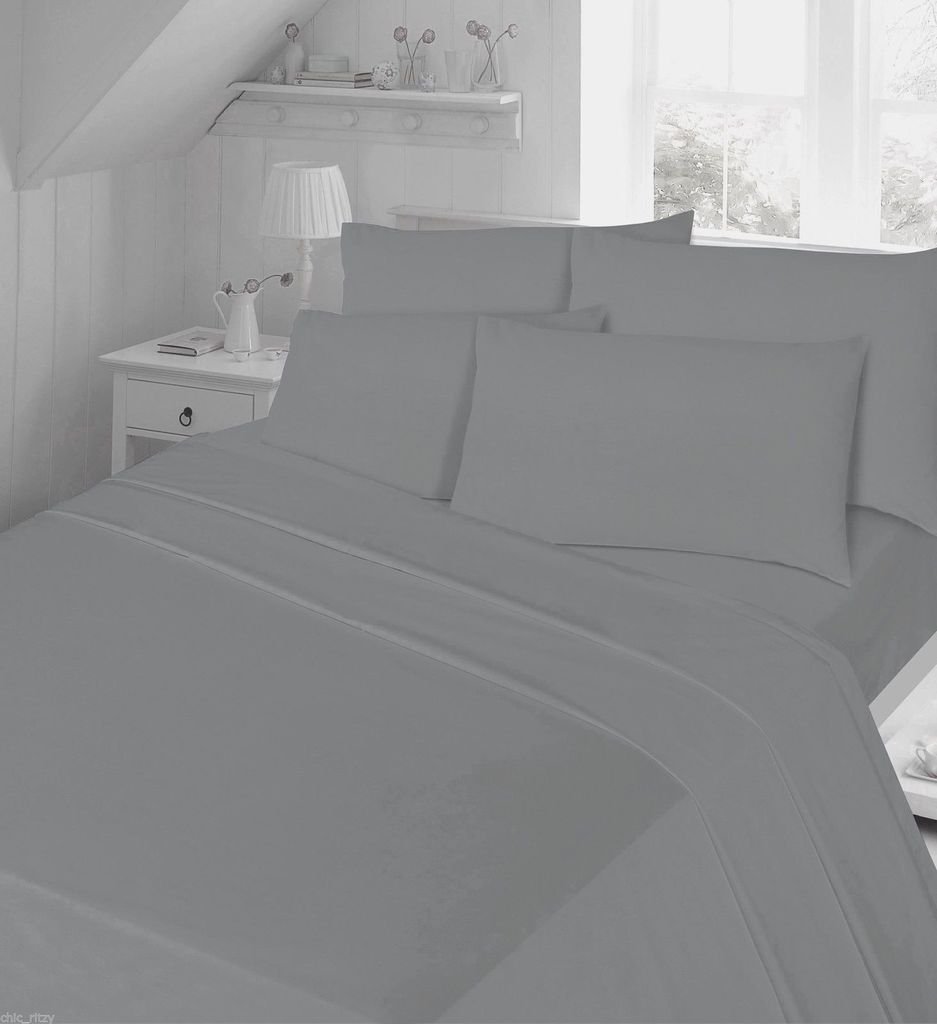 100% Egyptian Cotton Flat Sheet 200 Thread Count Double Size Bed Plain Dyed Bedding, Grey — image 1