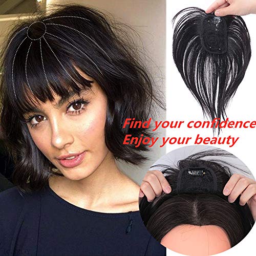 Human Hair Topper Clip in Crown Hairpieces Short Straight Wiglet For Women With Thinning Hair/Gray Hair Toupee Silk Base Natural Black