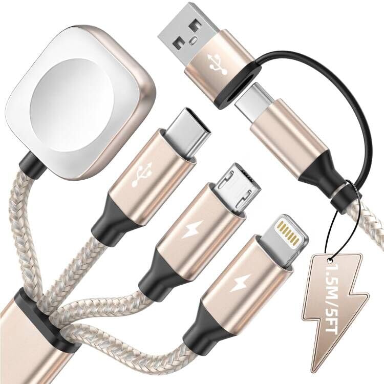 Travel Essentials 4in2 Multi Charging Cable for iPhone Watch Charger, 5FT - image 1