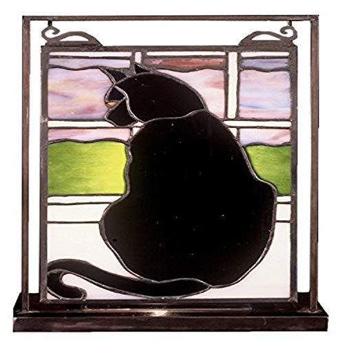 Meyda Tiffany 56834 Cat in Window Lighted Decorative Mini Tabletop Window, 9.5