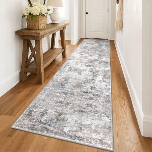 Lansny Modern Abstract 3x14 Runner Rug, Beige Grey Neutral W...