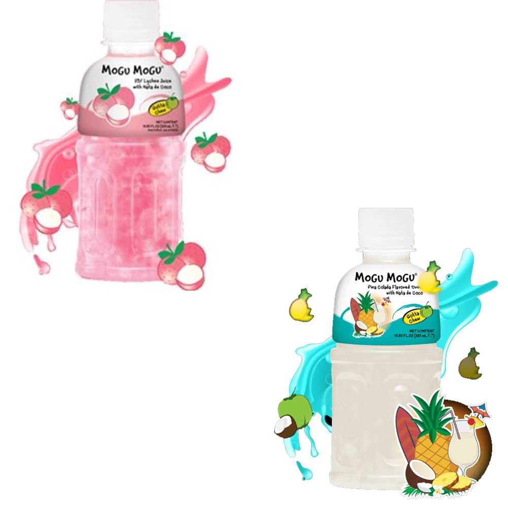 MOGU MOGU Fresa, lichi, mango, melón, sandía, uva, naranja, piña colada y jugo de coco, sabores de frutas de 320 ml x 15 botellas