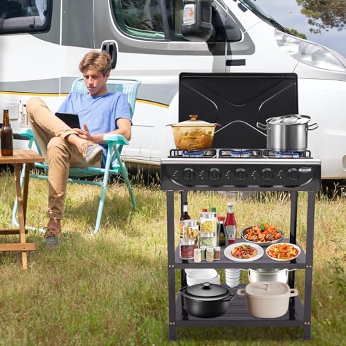 KOLHGNSE-Natural-Gas-StovePortable-Camping-Stove-with-Support-Leg-Stand-and-Wind-Blocking-Cover-Adapter-Manual-Ignition-Gas-Stove-5-Burner-LNG-for-RV-Apartment-Outdoor-Cooking