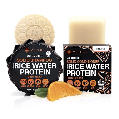 Viori Citrus Yao Shampoo and Conditioner Bar Set Made with Rice Water – Handcrafted Sulfate Free Shampoo and Conditioner