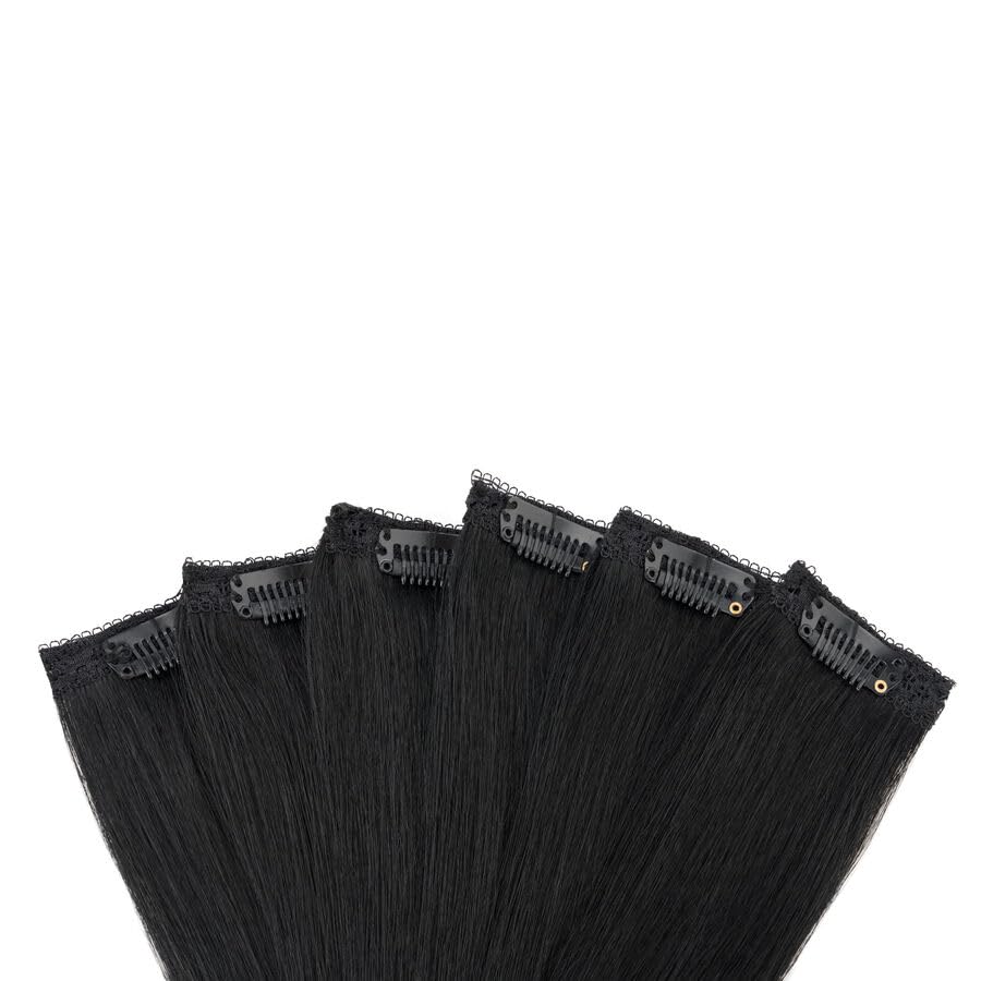 Clip in Hair Extensions Real Human Hair 6Pcs Clip in Short Extensions 10 Inch Dark Black
