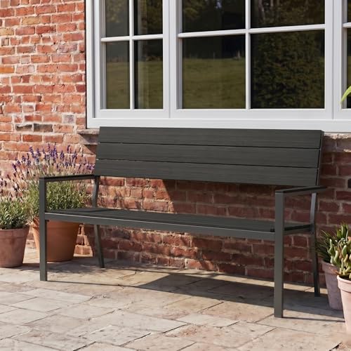 Amopatio Gartenbank Wetterfest, 2 Sitzer Sitzbank Outdoor, Balkonbank Metall aus WPC, UV-beständig Holzbank, Moderne Parkbank Gartenmöbel bis 320kg für Garten, Terrasse & Balkon, Schwarz-Schwarz