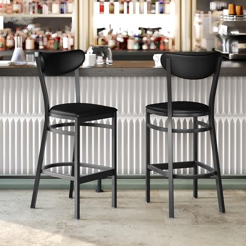 Image of Flash Furniture Wright Commercial Grade Barstool - Black Finish Vinyl Seat and Boomerang Back - 500 LB. Capacity Black Steel Frame - Integrated Footrest