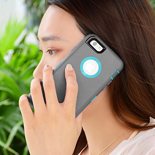 Maxcury Compatible With Iphone 6 Plus Case, Heavy Duty Shockproof Case For Iphone 6S Plus (5.5") With Built-In Screen Protector (Gray/Lt Blue) #TOP6
