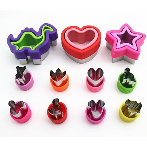 GELIFATLE Sandwich Cutter and Sealer Set, 3 Pcs 3 Inch Bread Sandwich Decruster Pancake Maker DIY Cookie Cutters for Kids Lunch Box -with 8 Pcs Fruit Vegetable Cutter Shapes Set Cover