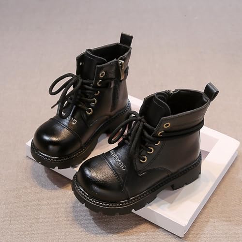 IWIHMIV Girl Boots Kids Ankle Boots Side Zipper Thick Sole Short Booties Winter Non Slip Outdoor Lace Up Shoes3