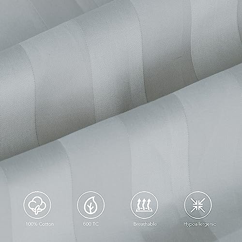 Image of 100% Egyptian Cotton Body Pillow Cover Long Pillow Case, 600 Thread Count Bed Pillow Protector with Zipper, Sateen Weave Cooling Full Body Pillowcase for Adults 20x54 Inches (1PC, Body, Striped Gray)