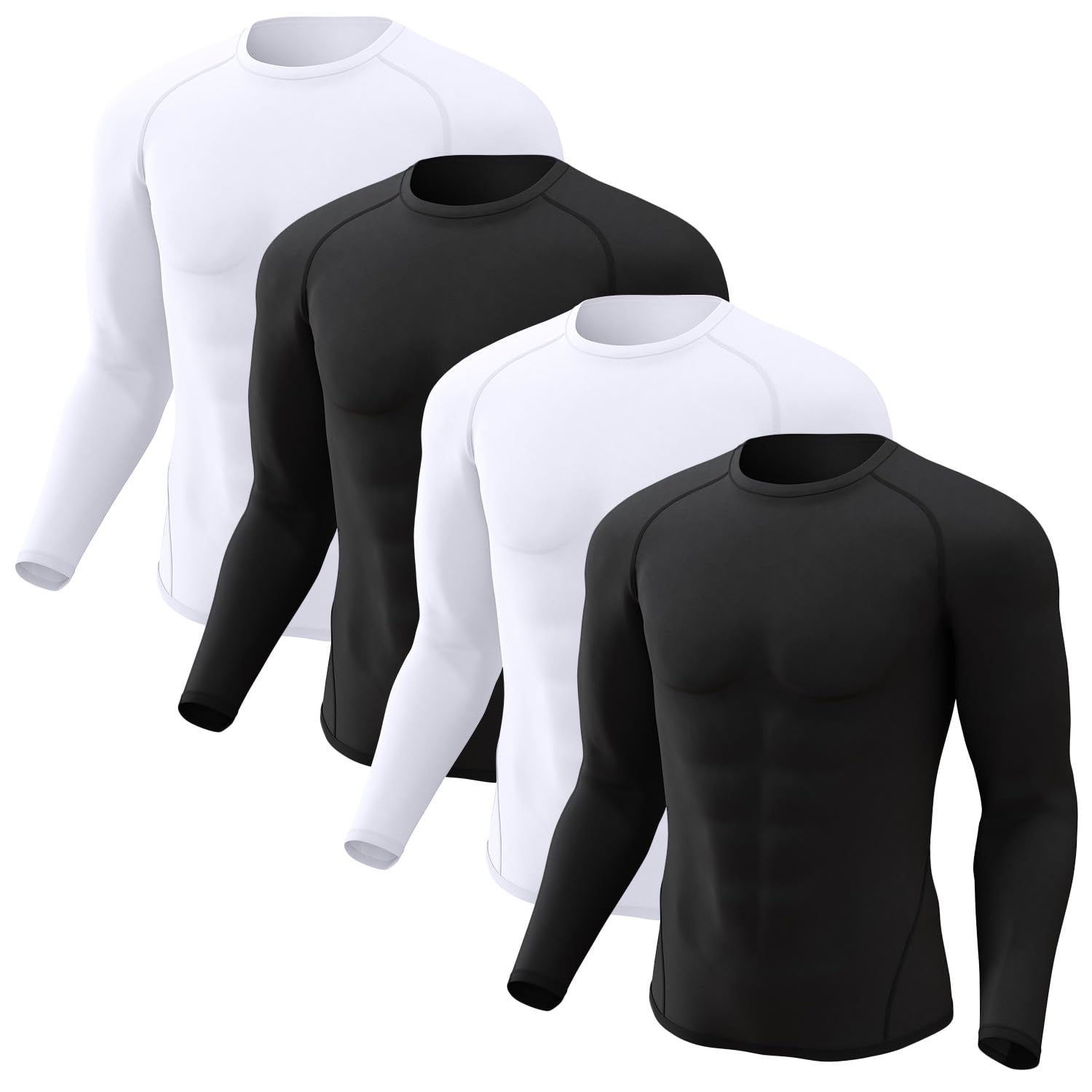 CL convallaria 4 Pack Compression Shirt Men Long Short Sleeve Cooling Dry Rash Guard Athletic T Shirt for Sports