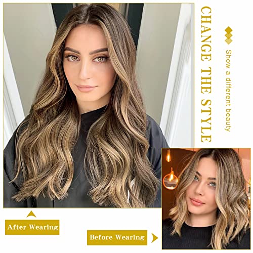 Aisi Queens Long Wavy Ombre Wig Brown Mixed Blonde Synthetic Middle Part Wigs For Women Heat Resistant Hair Replacement Wigs For Daily Wear 20 Inch #TOP5