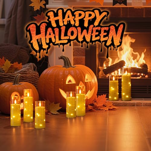 Image of Raycare Flameless Candle with Remote Timer - 5 Flickering Acrylic Battery Operated LED Pillar Candles with Embedded Star String for Christmas, Home Decor, and as a Gift(Glod)