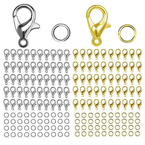 iJiGui 200 Pzs Cierres de Langosta, y 240 Anillas Llaveros, Desmontable Clave para Llavero, Anillas para Llaveros, Anillos Abiertas de Salto para DIY Collares Joyas Manualidades(Oro&Plata) Cover
