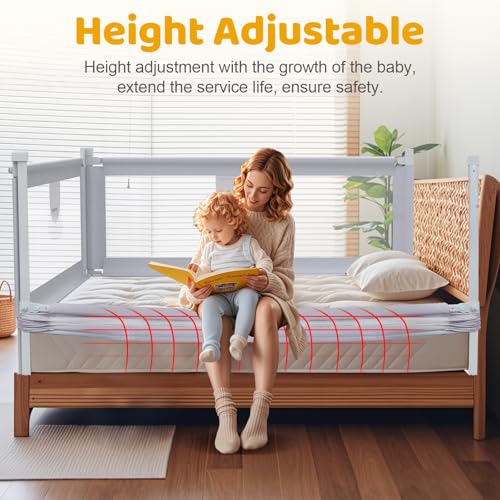 omzer Bed Rail for Toddlers - 3 Sides Safety Baby Bed Rail Guard with Child Lock, Infants Height Adjustment Queen Size Bed Rail for Toddlers,78.74"X78.74"X59" - Image 3