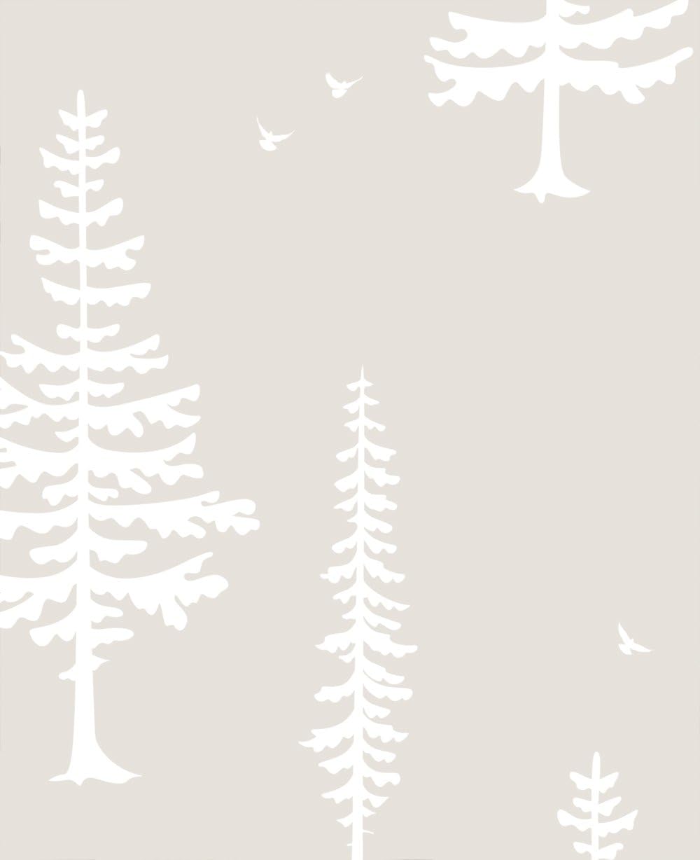 Simple Shapes Tree with Birds Beige Wallpaper - Peel and Stick - 2 ft x 9 ft - 6pk