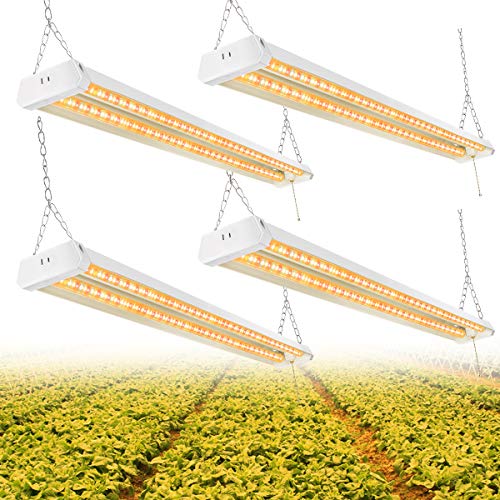 4FT LED Grow Light, Full Spectrum Sunlight Replacement, Sunlight Integrated Plant Light Fixtures for Greenhouse Indoor Plant Veg and Flower, Linkable Design, On/Off Pull Chain Included, 4 PK(4 x 42W)