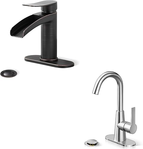 Phiestina Grifo de baño de un solo orificio de 4 pulgadas, NS-SF01-ORB+WE10-BN