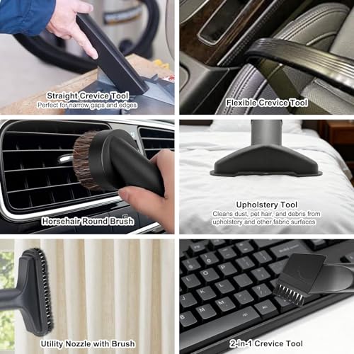 Image of Alrens 12PCS Vacuum Attachments for Miele C1 C2 C3 S2 S4 S5 S6 S8 Series, Horsehair Floor Brush Attachment Kit with 3 Vacuum Extension Wands for Household & Car Detailing