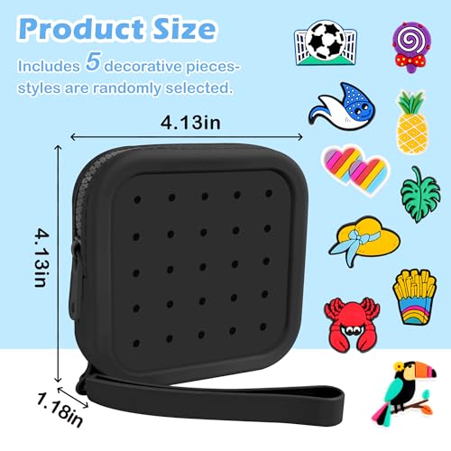 Small Silicone Pouch for Purse – Portable Organizer Bag, Mini Cosmetic Bag Holds Lipsticks, Coins, Travel Accessories, Zipper Pouch, Small Makeup Bag With 5 Charms(Black)2