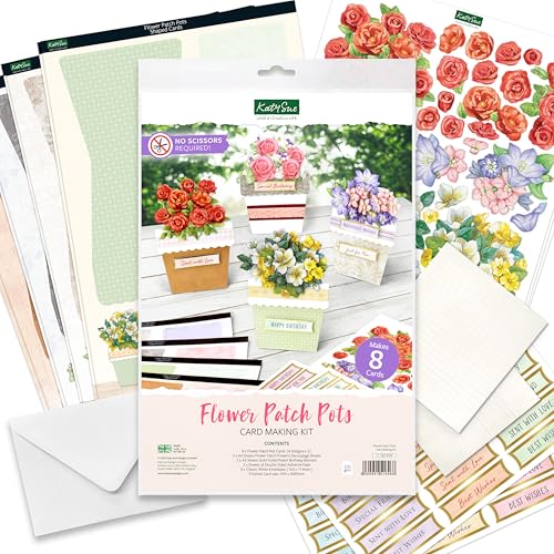 image for Katy Sue Flower Patch Pots Card Making Kit. 8 Cards, 8 Envelopes, 3 Sh