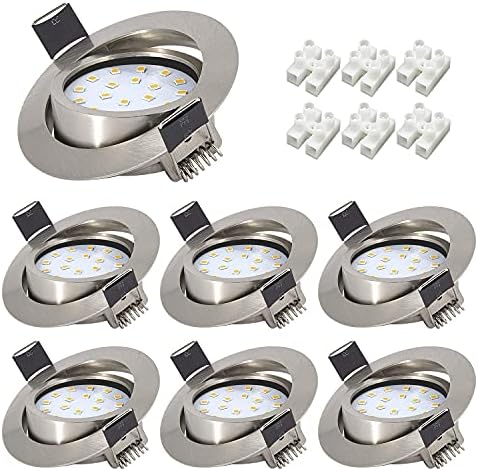 Wondlumi Recessed Ceiling Lights, 5W Ultra Slim Spot Lights for Ceiling, LED Downlights Brushed Chrome Warm White 240V for Kitchen Living Room Bedroom, Pack of 6