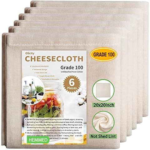 Olicity Cheese Cloths, Grade 100, 20x20Inch Hemmed Cheesecloth Cover