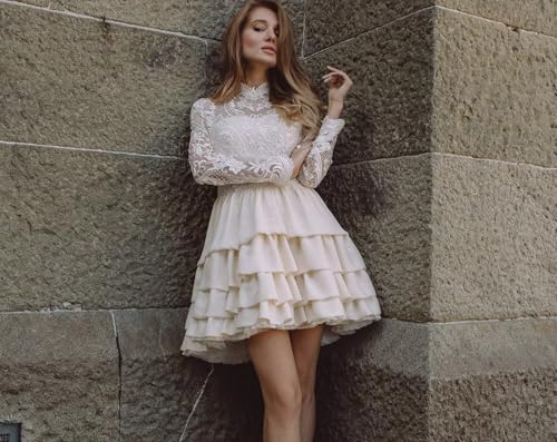 Short Wedding Dresses for Bride 2025 Beach Lace Long Sleeve Bridal Dress Corset Wedding Gowns with Sleeve 0894