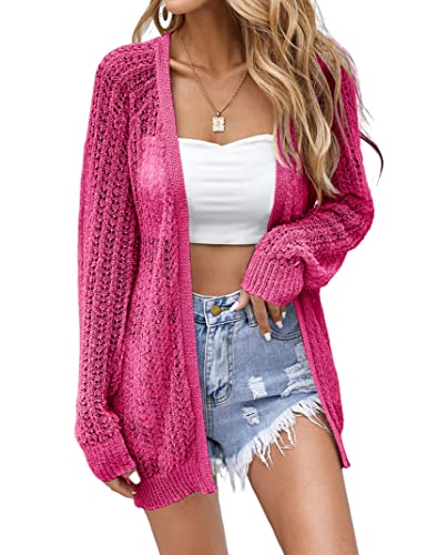 Image of Women Crochet Lightweight Cardigan Cover Up Open Front Long Sleeve Summer Cardigans