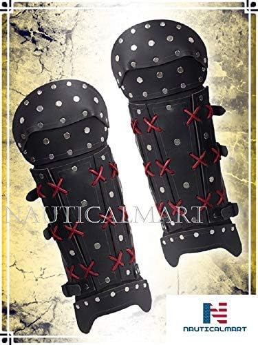 NauticalMart Samurai Greaves Medieval Black Leg Guard Armor Leather Halloween Costume