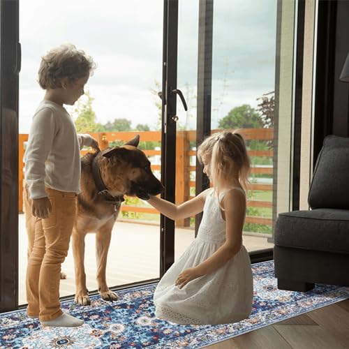 Alfombra de pasillo bohemia de 2x12 pies azul lavable para cocina 6