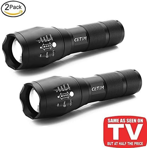 CETIM Ultra-Bright 1000 Lumen LED Tactical Flashlight 2 Pack - 5 Modes, Water Resistant, Zoomable Handheld Light, Perfect for Camping, Outdoor, Emergency, or Gift-Giving