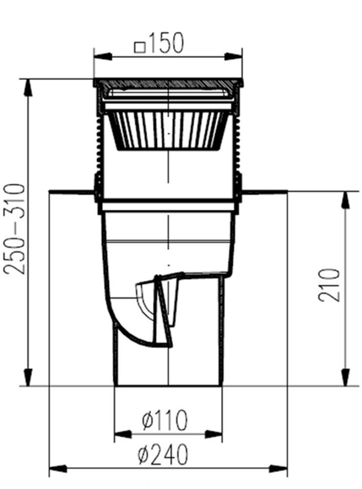 Odpływ podwórzowy, piwniczny, z kratką z tworzywa sztucznego DN 110 150 x 150 mm 827 S P MCH