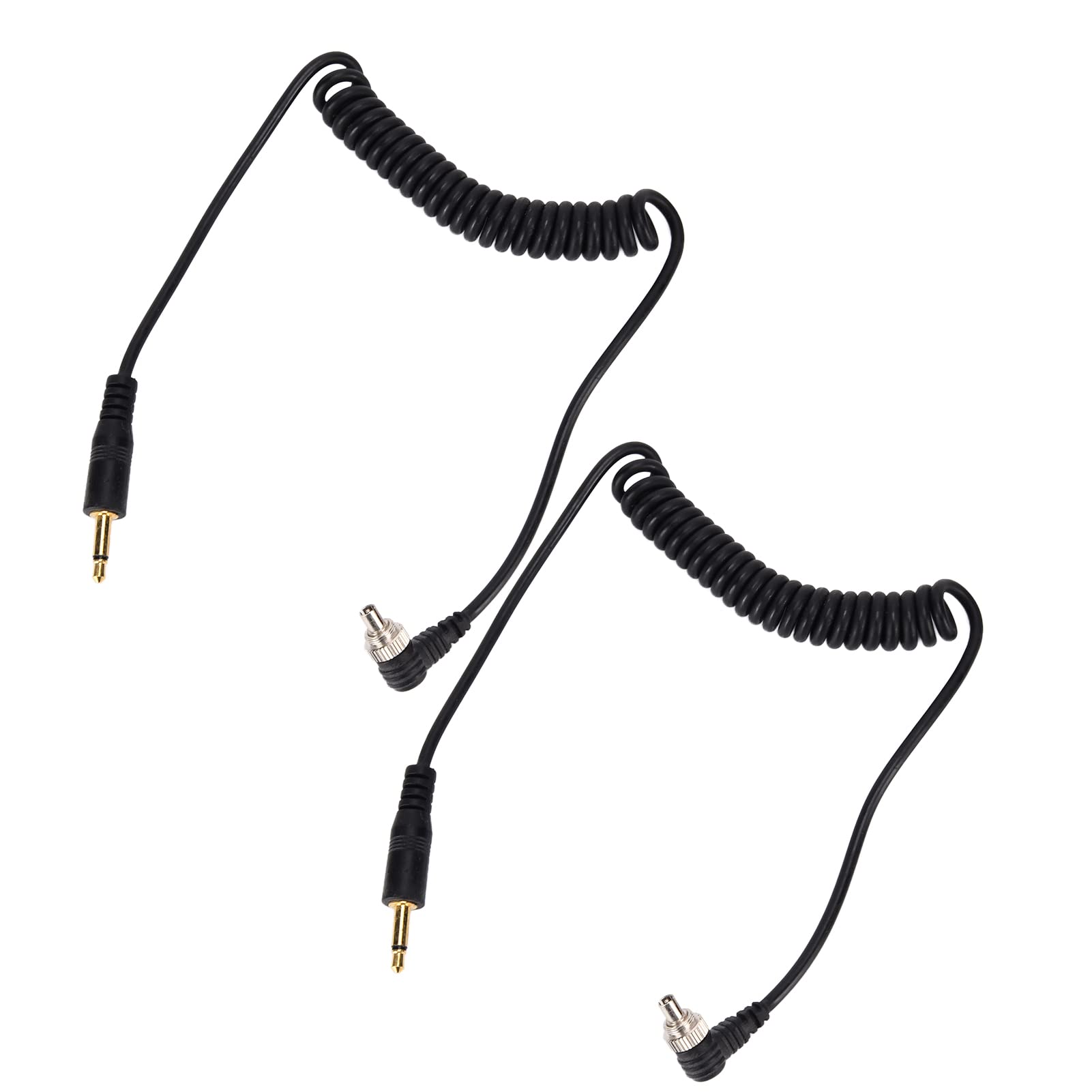 Akozon 2 Szt. Uniwersalny Kabel do Synchronizacji Flash PC 3,5 Mm na Męski; Zwinięty Przewód Z Blokadą śrubową Do Aparatów Cyfrowych