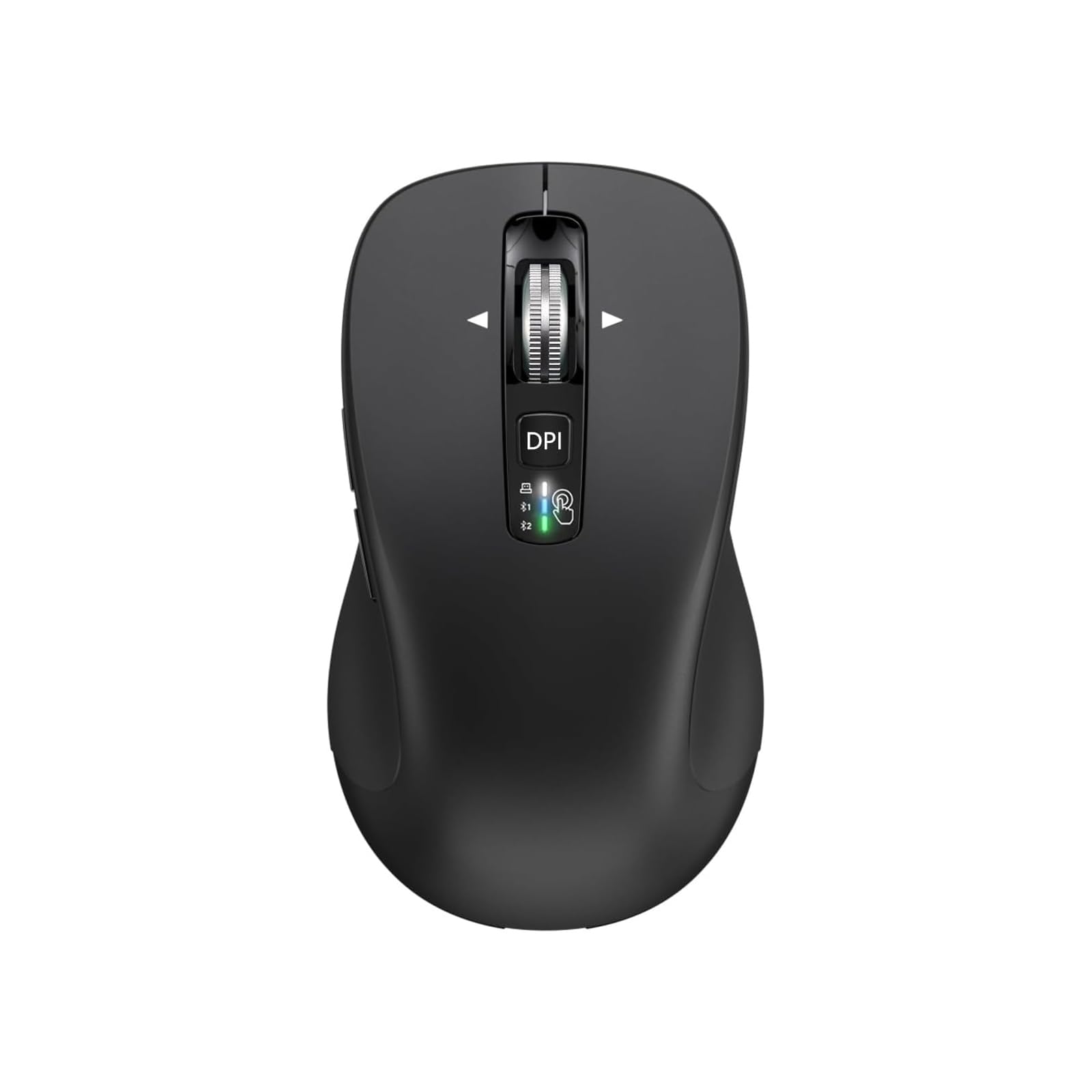 Wireless Bluetooth Mouse (USB + BT1 + BT2), Full Size, 4-Way Scrolling, Multi-Device Silent Mouse for Computer, Laptop, iPad, MacBook (Black)