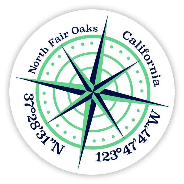 North Fair Oaks California 2-Inch Vinyl Decal Sticker Latitude Longitude Compass Design