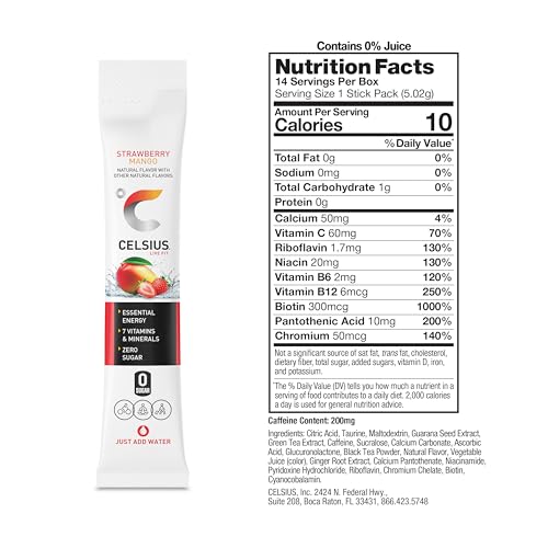 Image of CELSIUS On The Go Strawberry Mango, Sugar Free Energy Drink Mix (14 Sticks per Pack)