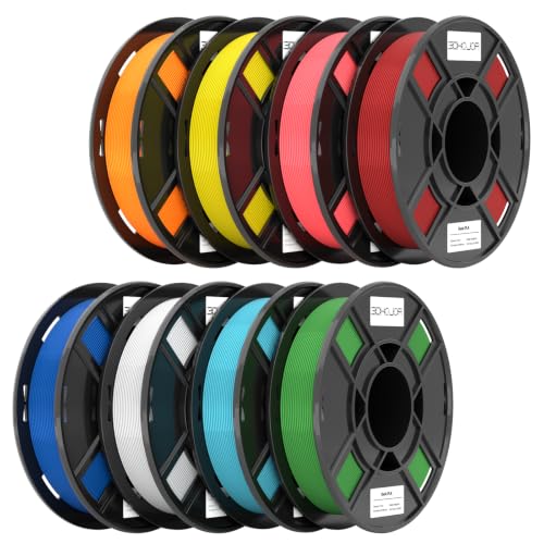 Image of 3DHoJor Basic PLA 3D Printer Filament Bundle, Multicolor Filament 1.75mm, Vacuum Packed, 0.25kg*8 Pack, 2kg Total, White+RGB RED+Orange+Yellow+Green+Sky Blue+Blue+Pink