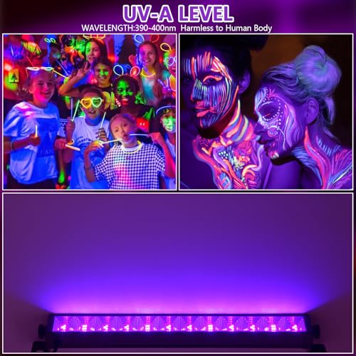 Image of 48W LED Black Light Bar with Remote and Switch,Blacklight Bars with Plug and 6.5ft Cord,Black Light for Glow Party,Halloween,Bedroom,6 Pack