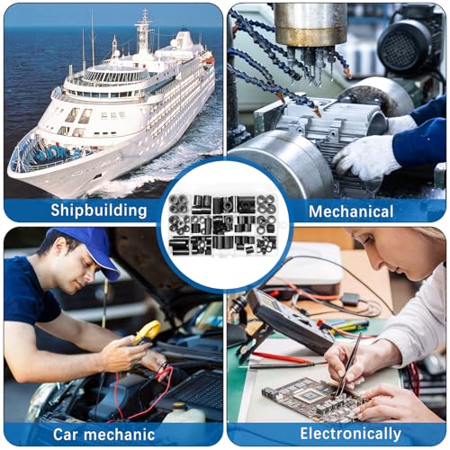 gaoduanluoluo 90 Stück Runde Abstandshalter Kunststoff, Distanzhülsen für M6 M8 Schrauben, Isolierung Beilagscheiben Ohne Gewinde Säulen Set, Unterlegscheiben Kunststoff mit Aufbewahrungsbox (Schwarz)