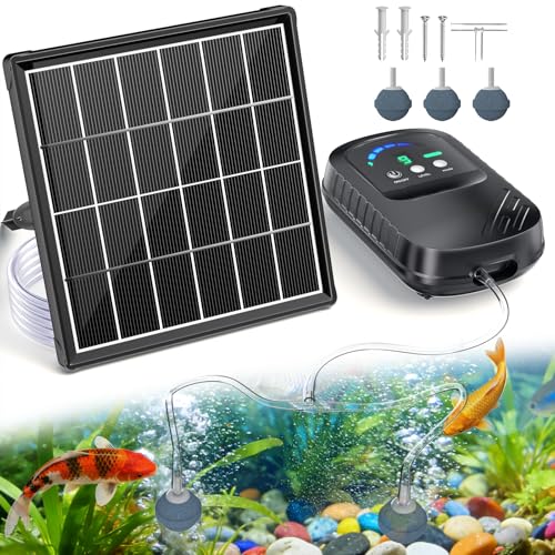 POPOSOAP 3W Solar Pond Aerator Solar Oxygen Pump with 2200mAh Battery 9 Adjustable Modes Quiet Solar Air Pump for Bird Bath Garden Ponds Fish Tanks Hydroponics Small Outdoor Decor-P9325