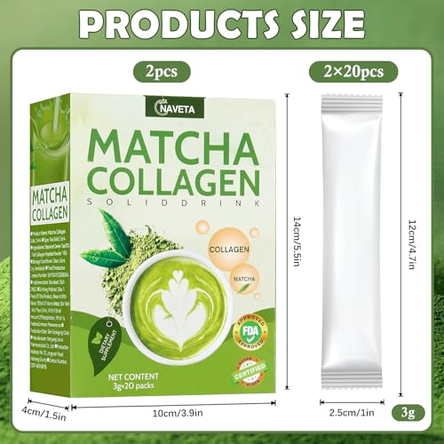 2er-Pack Bio Matcha Kollagen Pulvergetränk 40x3g Protein matcha Powder Ohne Zusätze Sticks Matcha Tee Pulver Energieboost Mit Natürlichem Koffein Für Latte, Smoothies & Backen